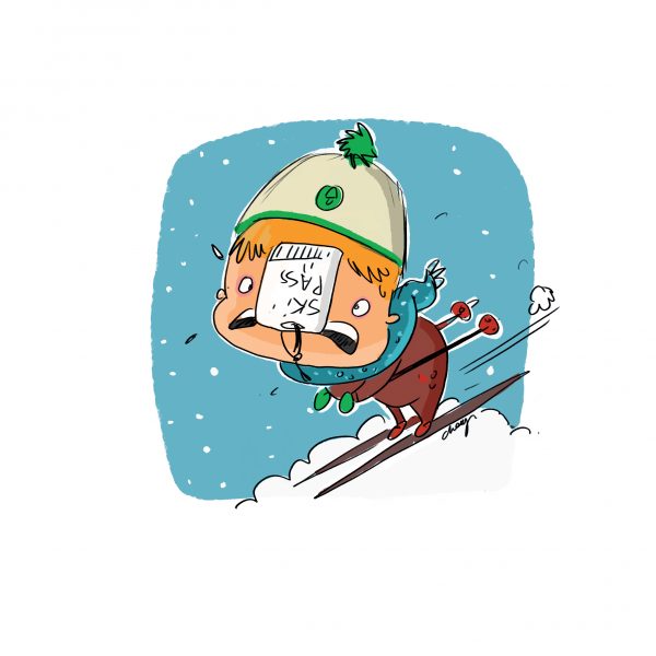 Impression ski descente neige