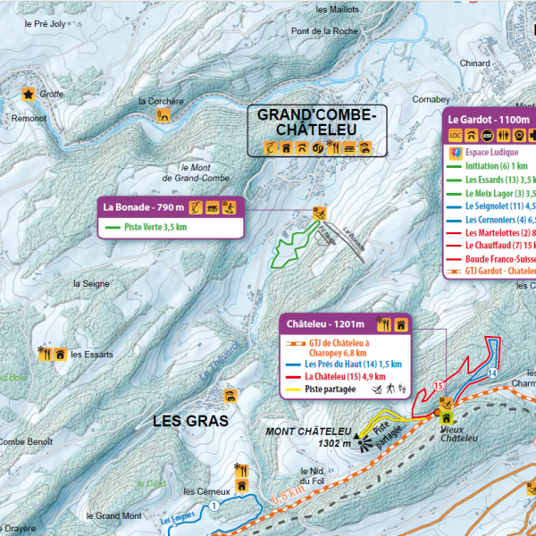 Plan pistes ski de fond carte pays horloger